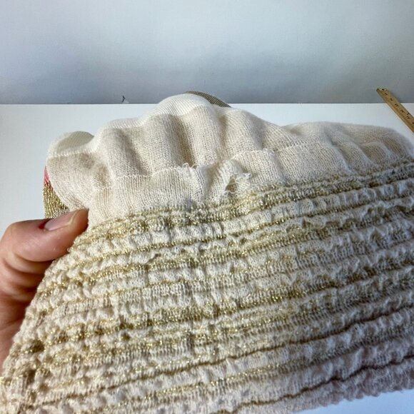 MOTH Metallic Stripe Silk Blend Knit Pullover Sweater Beige Scoop Neck S Y2K - Picture 6 of 7